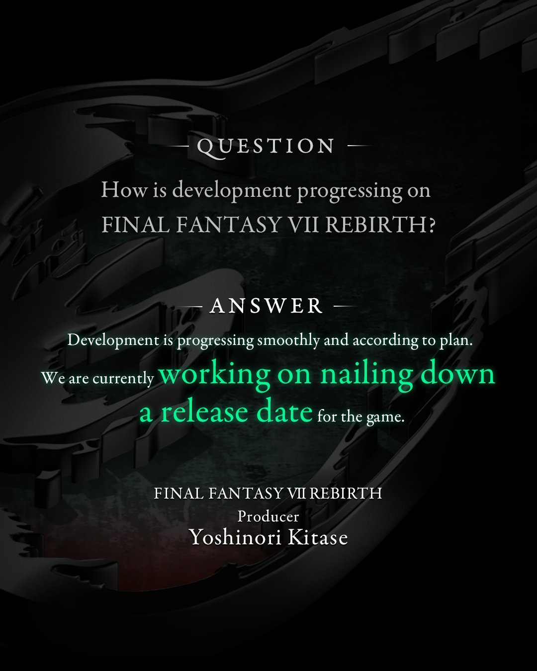 FINAL FANTASY VII on X: Final Fantasy VII Rebirth Developer comment number  1  / X