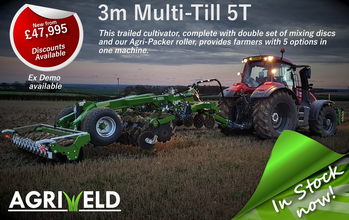Our 3 metre Multi-Till 5T is always popular, offering great versatility to farmers  at a smaller scale to its bigger brothers.
We have some in stock ready to go inlcuding an Ex-Demo model.

Contact us for more details and to discover what discounts we can offer