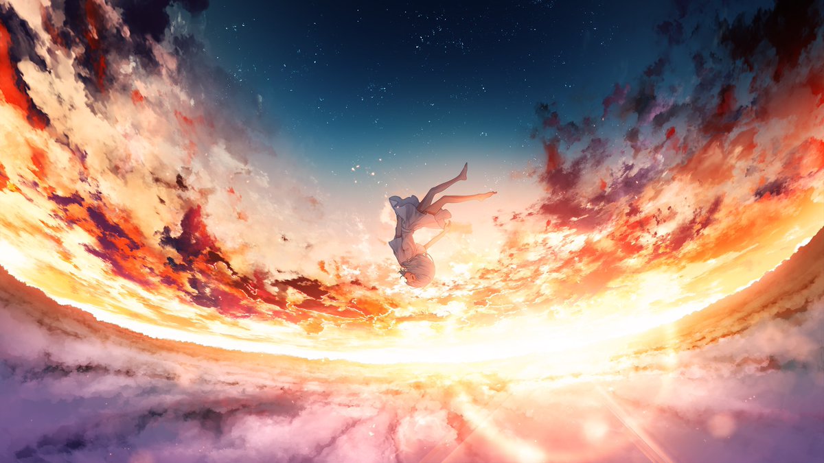 sky cloud 1girl star (sky) scenery solo sunset  illustration images