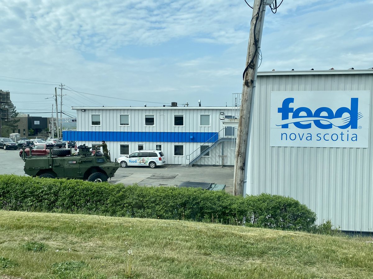 A military tank at @feednovascotia - Thank you to each and every person working tirelessly to support the fire fighting efforts ❤️ #NSFire #halifaxfire <a href="/HRMFireNews/">Halifax Fire News</a>