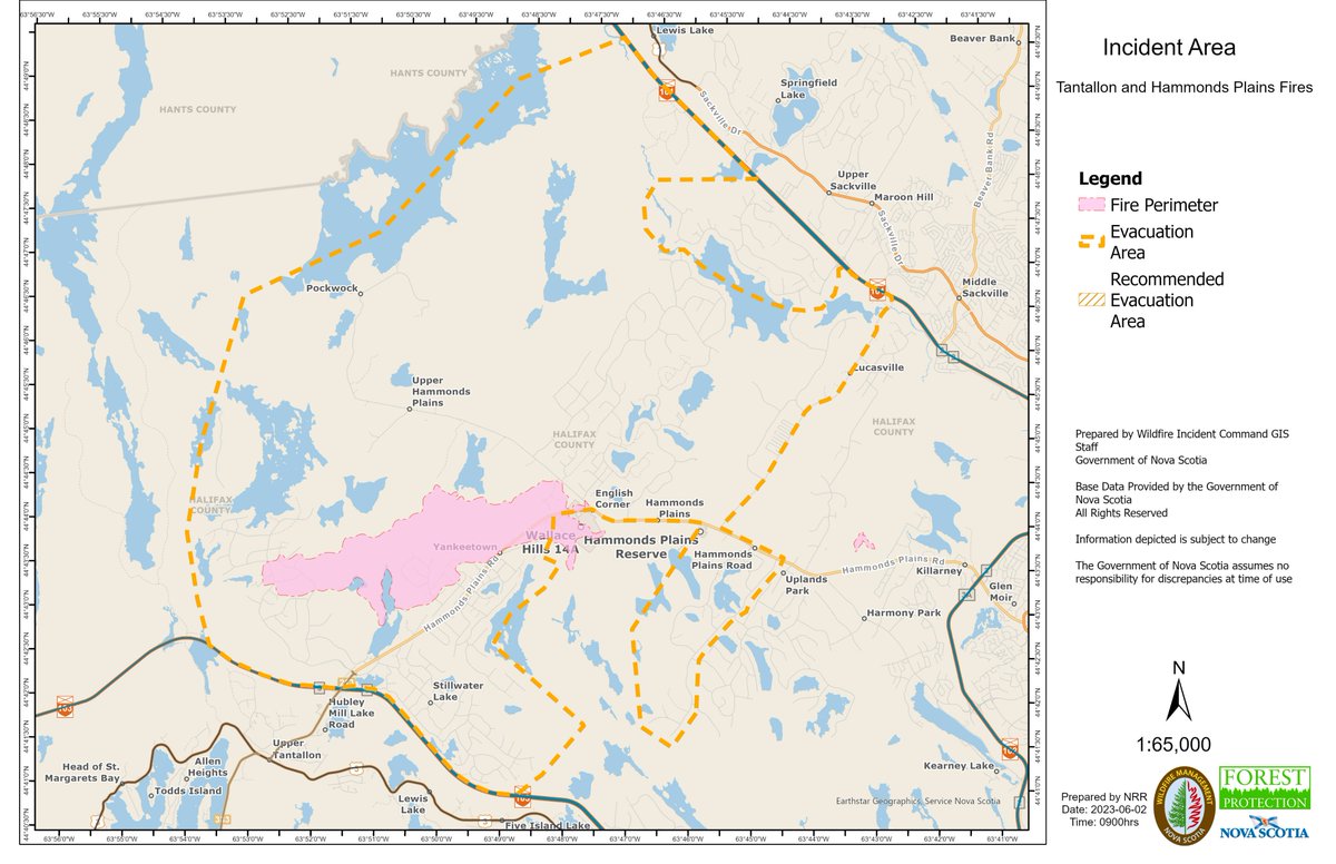 Here are the latest wildfire maps (accurate as of 9:00 am) from Barrington and Tantallon. #NSFire
The shaded pink area is the fire zone, and the red dotted line is the evacuation perimeter.
Please stay safe and stay away from these areas so the first responders can do their work.