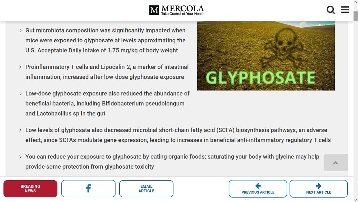 Small Amounts of Glyphosate Can Already Alter Gut Microbiota

Research has shown that even small amounts of glyphosate can already cause negative changes to gut health.

articles.
mercola.
com/sites/articles/archive/2023/06/02/low-levels-of-glyphosate-alter-gut-microbiota.aspx