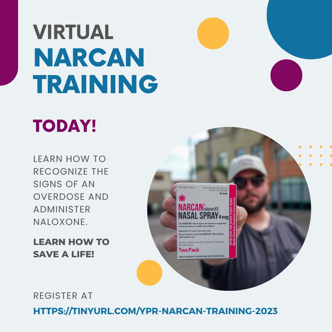 There's still time to sign up for our monthly Narcan training! Narcan quickly reverses an overdose and restores normal breathing within 2 to 3 minutes. Join us in learning how to save a life! Register at tinyurl.com/ypr-narcan-tra….

#HarmReduction #Narcan #Recovery #WeDoRecover