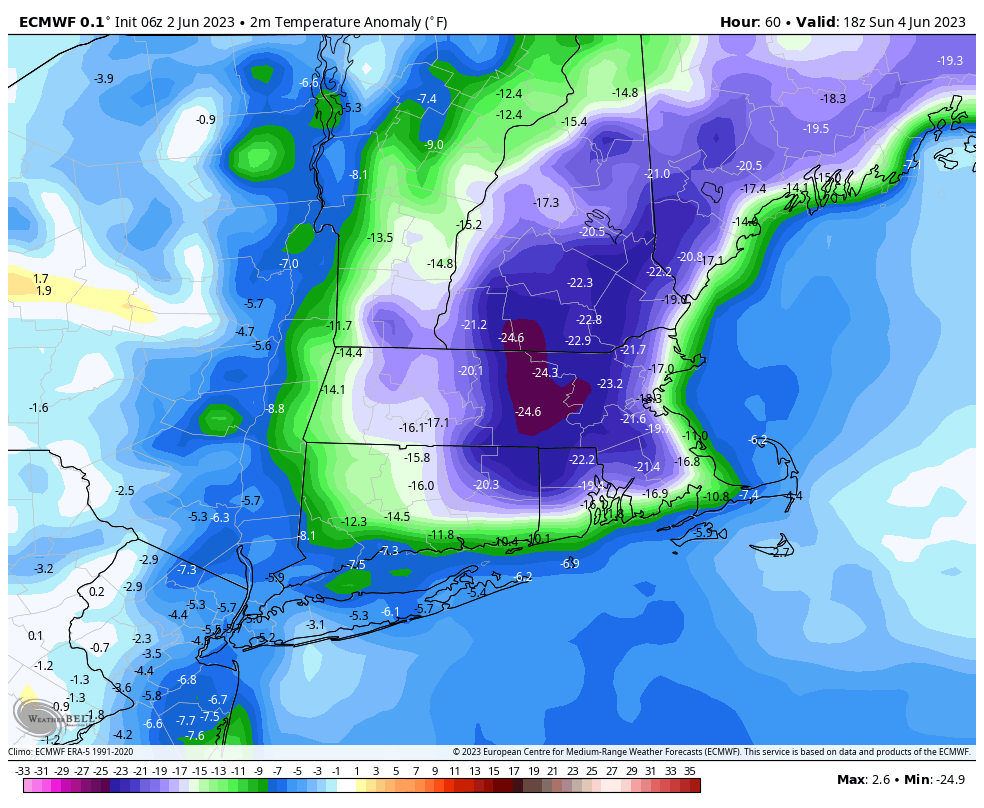 PeteNBCBoston's tweet image. 25 degrees below normal Sunday? Temps in the upper 40s to low 50s will do that.
