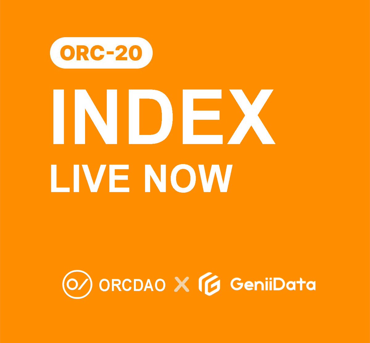 Thrilled to announce 🟠🪄
@OrcDAO x @GeniiData partnership 
and release the experimental index of ORC-20

{
follow: @GeniiData @OrcDAO, 
retweet_n_tag: #Ordinals #ORC20 $ORC #geniidata, 
drop: Taproot Address,  
query_orc20: geniidata.com
} 

Spread this to the…