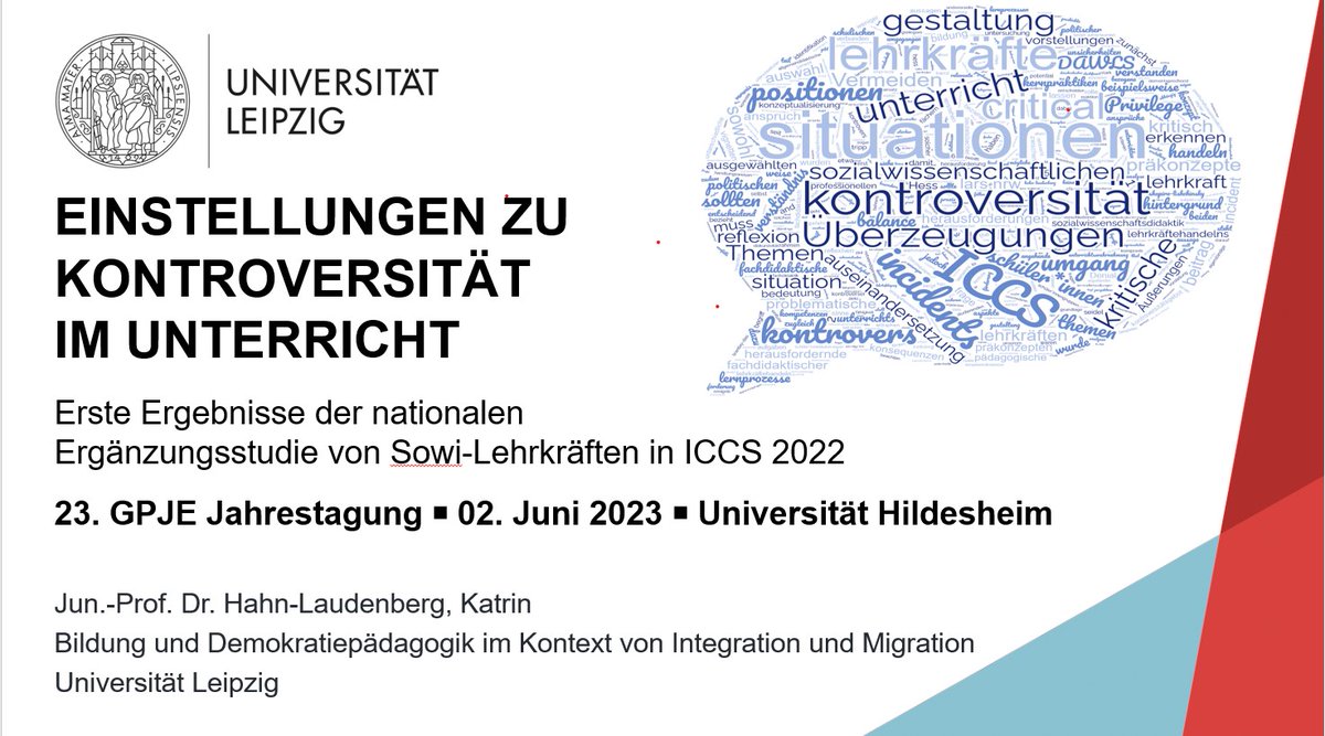 Heute auf der #GPJE Jahrestagung in #Hildesheim 🥰 Vortrag von Jun.-Prof. Dr. Katrin Hahn-Laudenberg zu #Kontroversität im #Unterricht. 
Positive #Emotionen in der #PolitischenBildung🥳