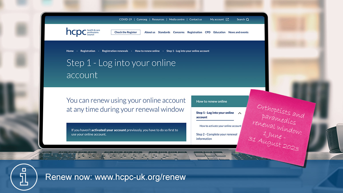 The HCPC renewal window for Orthoptists is now open. You have until 31 August 2023 to log into your online account and complete your renewal. There’s a step-by-step guide here: buff.ly/3oRpxkl