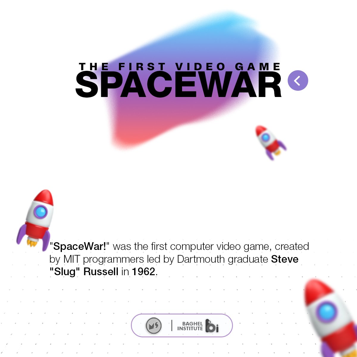 'Spacewar!' The first computer video game launched in 1962 !!!! 
#computergame #computergames #computer #computerengineering #FactOfTheDay #TriviaTime #AmazingFacts #EducateYourself #InterestingFacts #Facts #study #boostyourknowledge #learn #baghelcomputercentre #miniatureschool