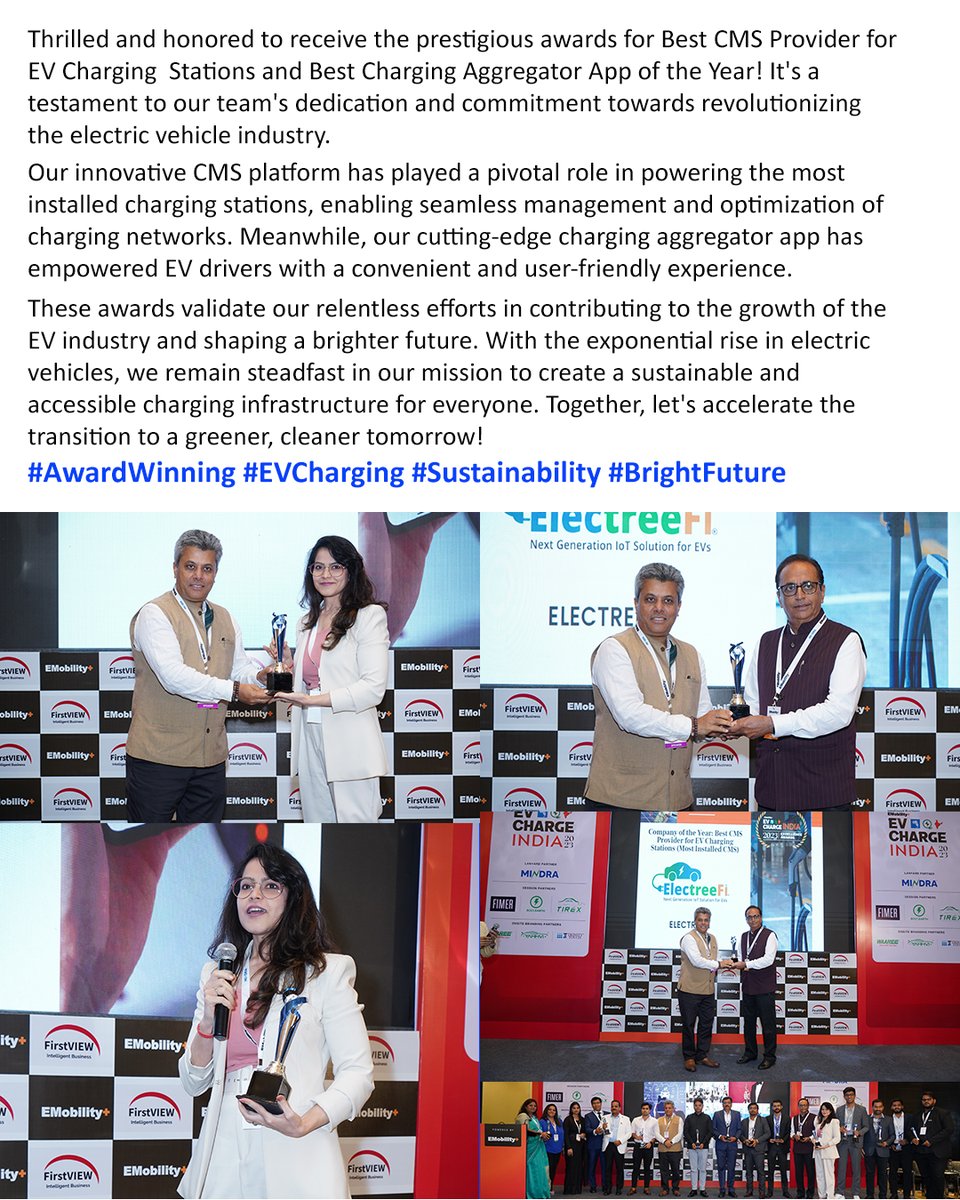 Team ElectreeFi bagged two more prestigious Awards!!! Congratulations to entire Team, partners, clients and associates #awards #electricvehicle #bestchargingaggregator #EVCharging #ChargingStations