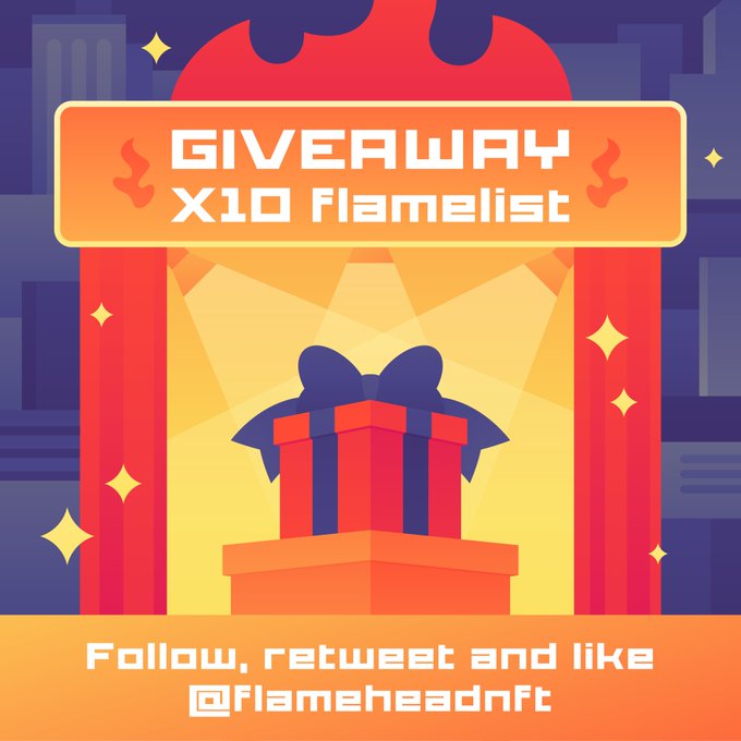 🎁 10 x FlameList #Giveaway 🎁

- RT/Like & follow @flameheadnft

✅ Done

Winners announced next week! 🎉

#NFTGiveaway #NFT #NFTs #Airdrop #NFTGiveaways #ETH #SOL #AVAX #BNB #TRX #BTC #ADA #CNFTGiveaway #CNFT #XRP #PEPE #Web3 #P2E #USDT #Ethereum #Bitcoin #NFTShill #NFTdrop