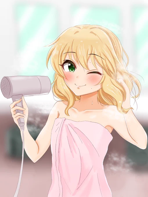 シャワーを浴びたあと髪を乾かす桃華 #櫻井桃華