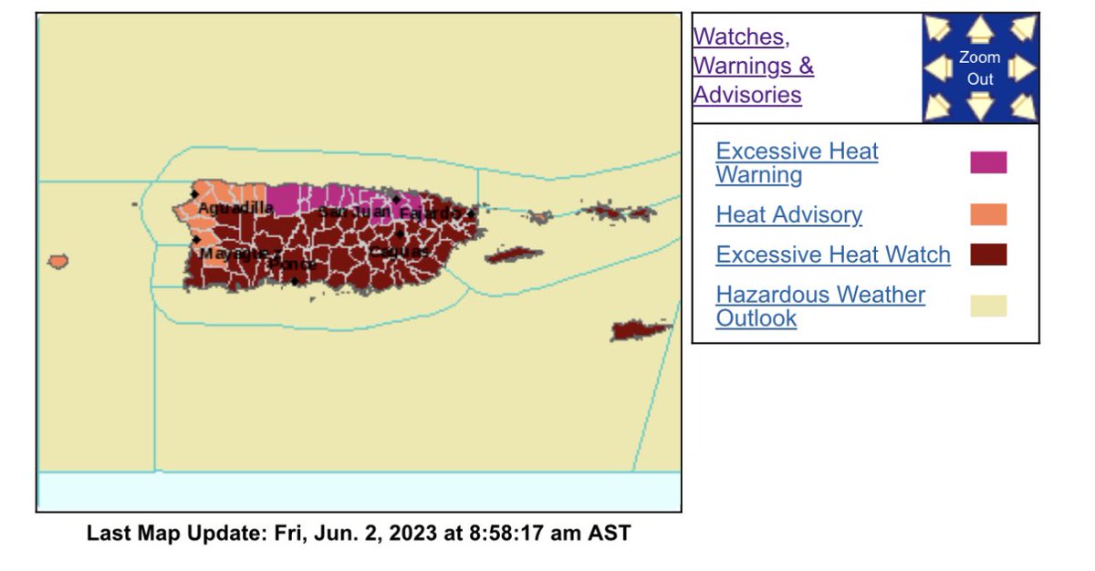 Por primera vez en la historia del US National Weather Service-San Juan #PuertoRico <a href="/NWSSanJuan/">NWS San Juan</a> , se emite una ⚠️ VIGILANCIA DE CALOR EXCESIVO que estará en efecto hasta domingo en la tarde. 
También, está en efecto de 10:00 am-5:00 pm:
AVISO DE CALOR EXCESIVO entre
