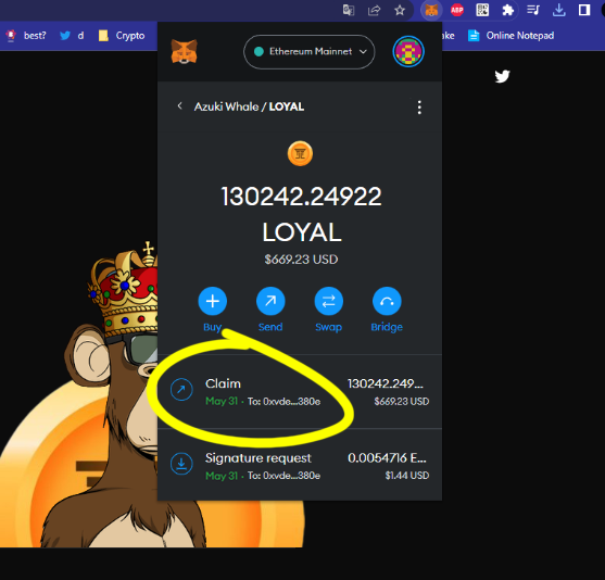 beg_tosif's tweet photo. LMAO? I JUST CLAIMED $67O WORTH OF $LOYAL TOKENS FOR FREE ON THEIR AIRDROP??

🔗 https://t.co/wJ5n7jX95s is their official URL, be safe ‼️

#LOYAL $PEPE #PEPE $PSYOP #PSYOP Pauly $LTC $CAPO $TSUKA $BEN #BEN $HODL $FLOKI #CAPO $MONG $SMUDGE #QUACK #4TOKEN #binance bitboy #MEXC $IO https://t.co/fb00Q49Ome