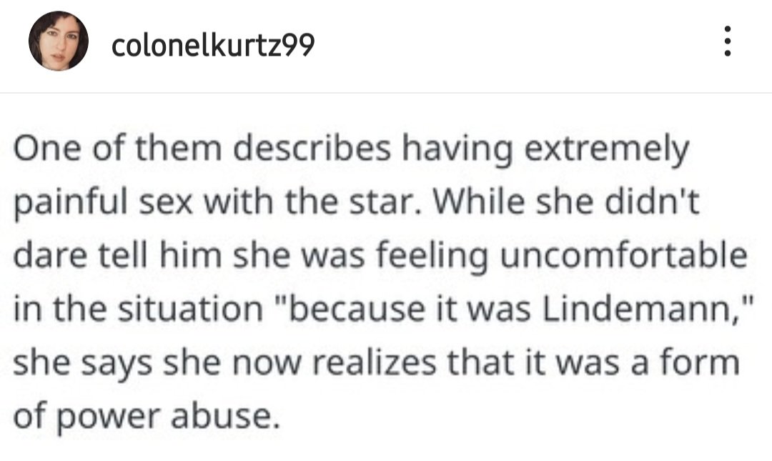 • If you consent to having sex with someone, you're not being raped
• If you don't say no when something makes you incomfortable, it's your problem
• That's not power abuse, it's you being stupid and naive despite being an adult

#Rammstein #TillLindemann