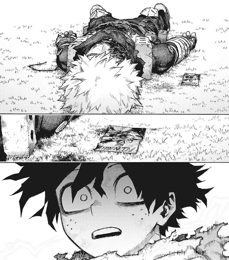 This page still haunts me sometimes in the middle of the night. Izuku’s whole world collapsed in this moment right here. His eyes and hair completely lost color.. and I know this moment will haunt Izuku for the rest of his life too..