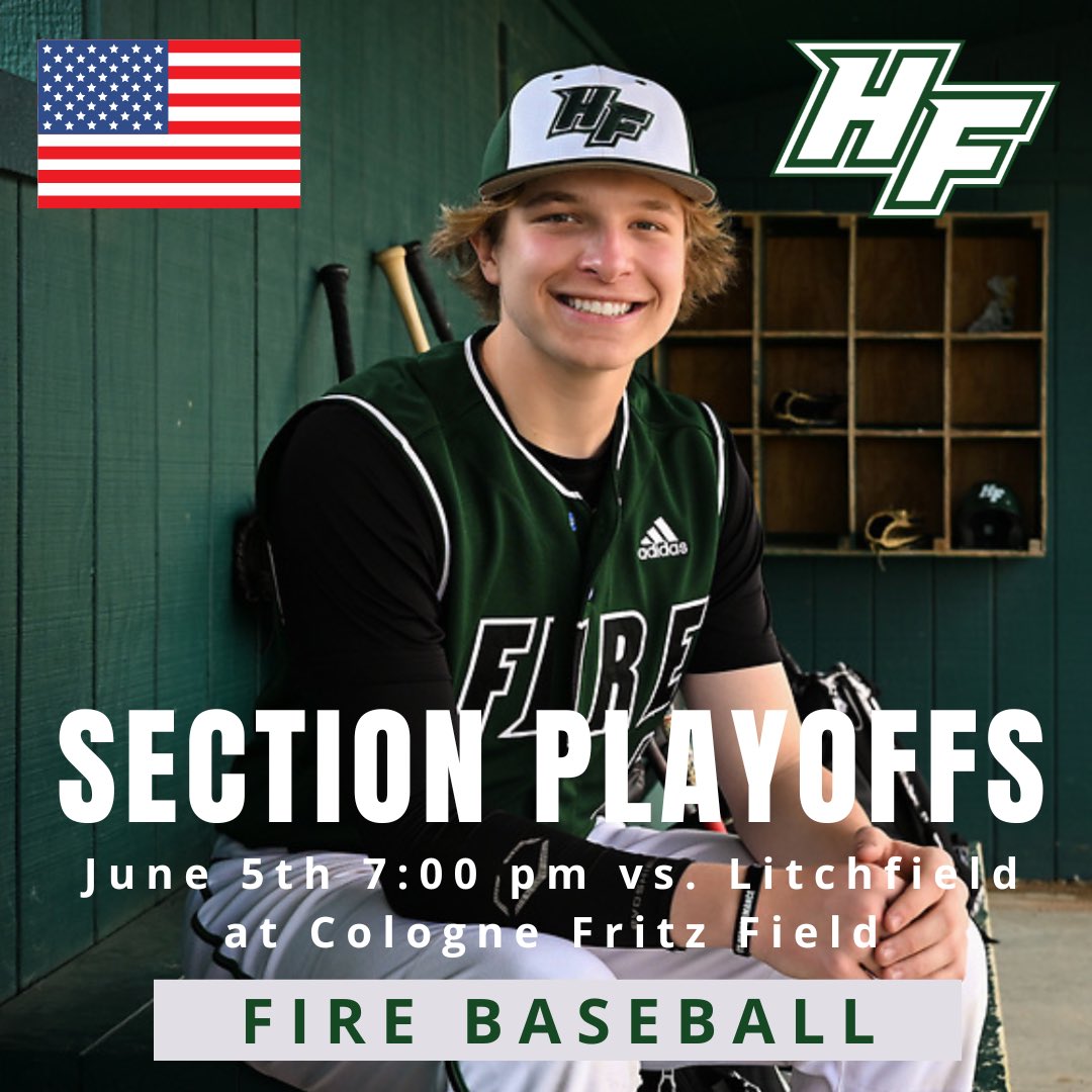 CONGRATS 🔥 🔥 🔥 to <a href="/HFBaseball/">HF Baseball</a> on another BIG TIME Section 5AA WIN last night vs. Glencoe!

The 🔥 remain undefeated in section play and advance to take on Litchfield on Monday June 5th at 7pm at Cologne - Fritz Field!  

🎟️ vancoevents.com/us/events/land…