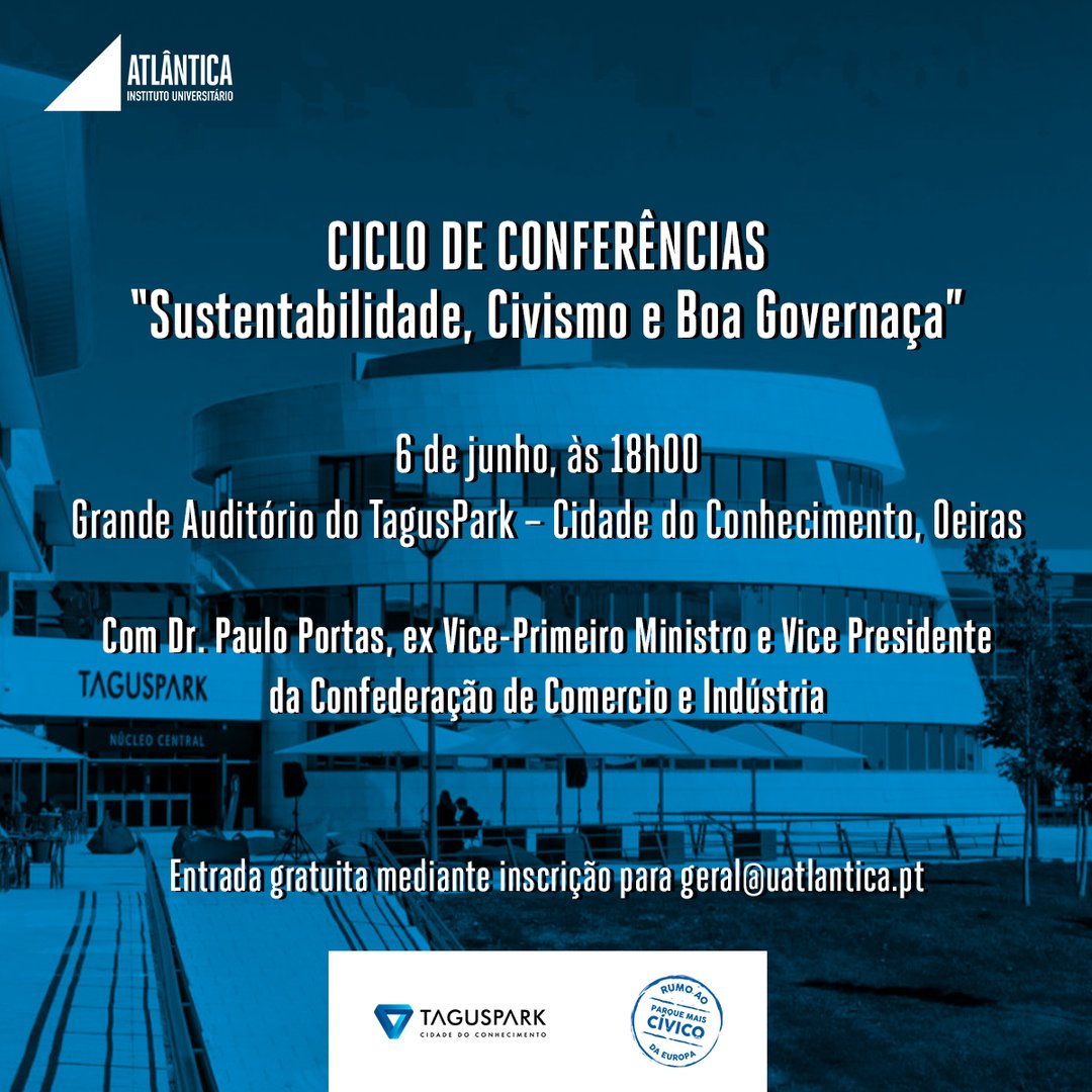 Não percas a próxima sessão no dia 6 de junho, às 18h00, com o Dr. Paulo Portas, ex Vice-Primeiro Ministro e Vice Presidente da Confederação de Comercio e Indústria, sob o tema “A desordem mundial e a “nova ordem mundial”: tendências, riscos e oportunidades”. 🙌