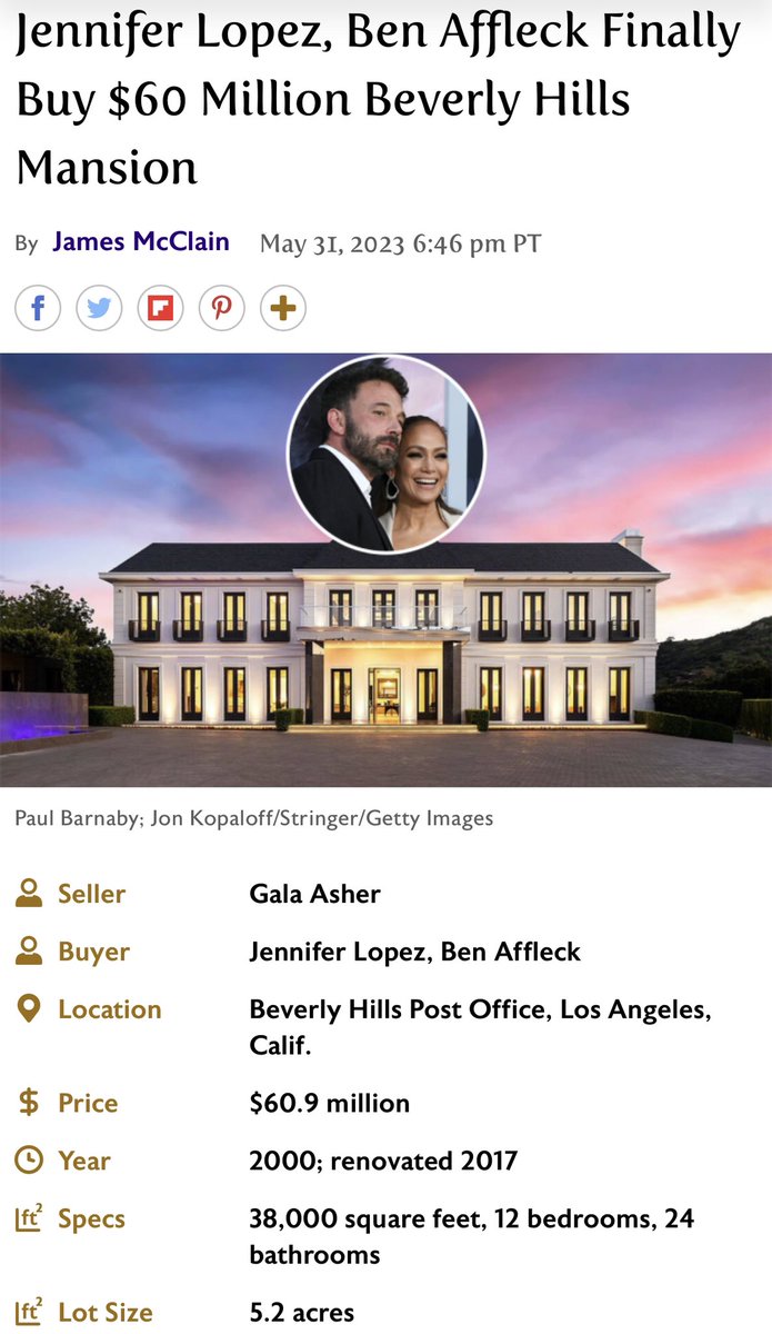 Huge congrats to our Carolwood office for representing the buyers!  

📰 @DirtDotCom 

#celebrityhomes #beverlyhills #jlo  #ultraluxuryrealestate #losangelesrealestate  #joegoodhuela