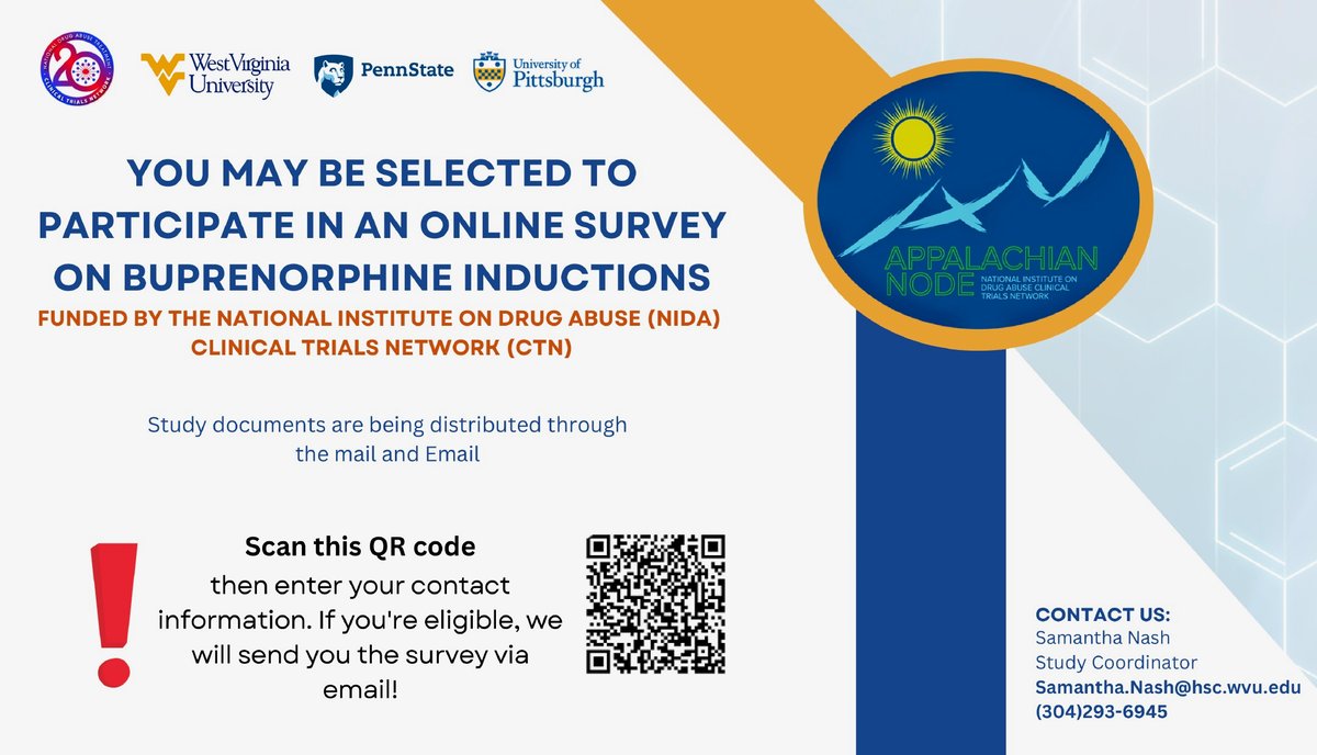 ATTN Clinicians prescribing buprenorphine: We are conducting a NIDA-funded survey on initiating tx in pts using fentanyl. Scan the QR to see if you are eligible. @ASAMorg @AMERSA_tweets @NAADACorg @AAAP1985 @CPDDorg @ACAAMorg #NIDAScience