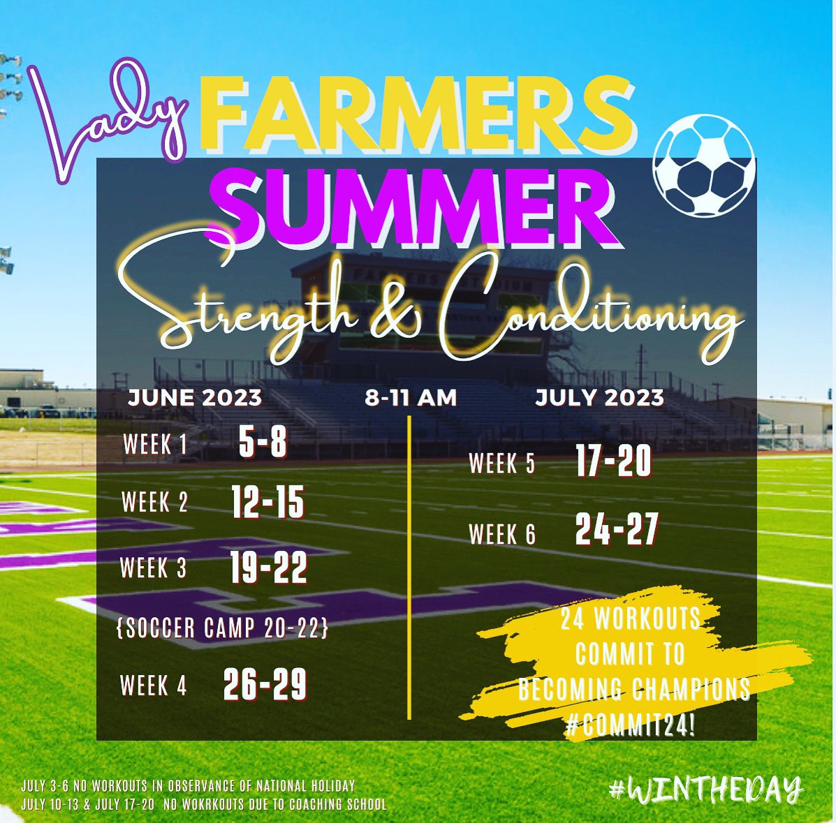 Monday is when it BEGINS!! Champions are made in the summer, are you going to #Commit24 to getting better?? It's time to #WINTHEDAY and get to work!!💪🏼 #showupandgetbetter #WTD #trusttheprocess #brickxbrick @FHSfarmerJOE @fightin_farmers @FarmersvilleAth @ISDFarmersville