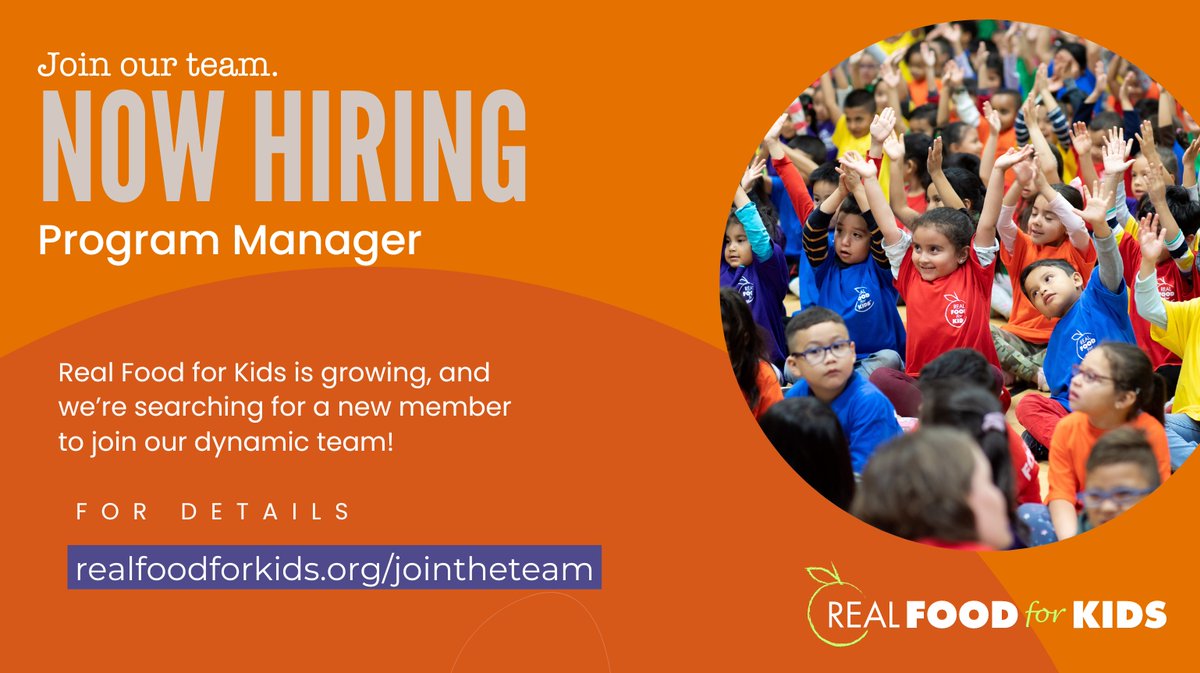 Real Food for Kids is growing &amp; we’re searching for a new member to join our dynamic team!

RFFK is looking to hire a Program Manager to help further its mission to advance nutrition equity through advocacy, education + systemic policy change.

Details: realfoodforkids.org/jointheteam.