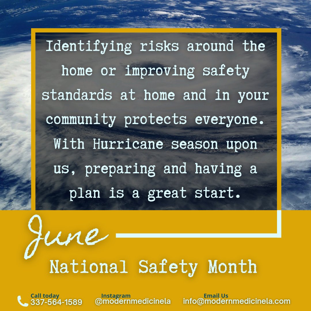 ModernMed_LA's tweet photo. June is #NationalSafetyMonth 

What steps are you taking to ensure safety around your home? 

You can update First Aid kits.
Have Tornado drills, fire drills, and talk to your family about preparing individual bags for emergency evacuations. Being prepared saves a lot of stress. https://t.co/97EVqlGoSZ