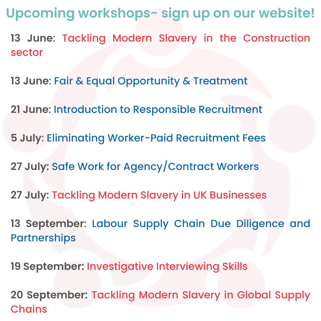 S2G_UK's tweet image. Take a look at the range of #interactiveworkshops we have available to book over the summer. All workshops take place online unless otherwise listed on the website. For further details and to book click here➡ lnkd.in/g5xt2f4

#modernslavery #responsiblerecruitment