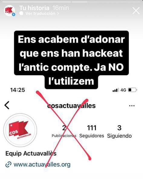 COS_Valles's tweet photo. ‼️ ACTUAVALLÈS hackeja l'instagram de la secció sindical ‼️

🔴 Algú vinculat a @actuava ha hackejat el compte antic de la secció sindical de la COS a l'empresa.

✅Des del compte nou hem fet una publicació denunciant-lo i en fan mofa donant-nos like. https://t.co/S74UdasCSu
