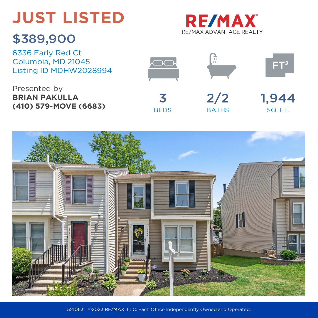🏠 JUST LISTED! MUST SEE END TOWNHOME WITH 3 FINISHED LEVEL IN SOUGHT AFTER SEWELL'S ORCHARD COLUMBIA!
☎ CALL Brian Pakulla @ 410.579.MOVE (6683) FOR MORE INFO.!
💻 VISIT ColumbiaTownHouse.com FOR MORE PICTURES!
🎈 OPEN SUNDAY, JUNE 4TH 2-4 PM!
#justlisted #opensunday