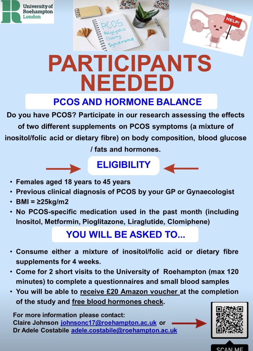 adele759's tweet photo. If you have #polycysticovarysyndrome please participate in this study on #PCOS and insulin resistance @UoR_LifeScience @ur_women @ClinicalNutrRoe @ClinicalMsc @NutritionRoe @NutritionSoc https://t.co/T4XW7bSajc