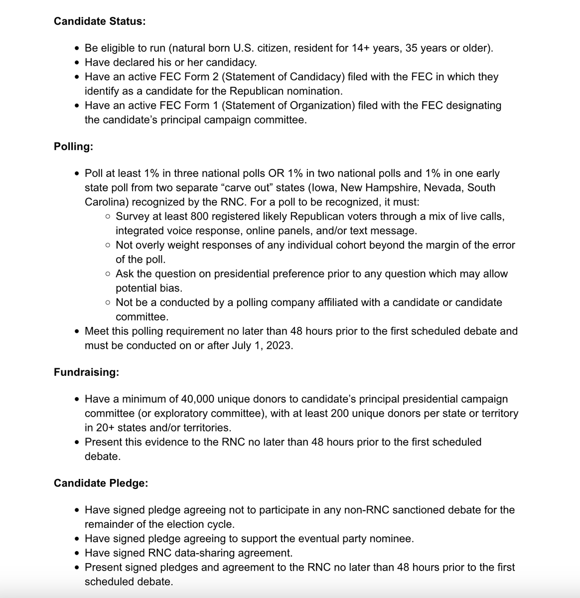 DavidWright_7's tweet photo. The RNC has released the criteria to qualify for presidential primary debates: https://t.co/gaDv4zrLVJ