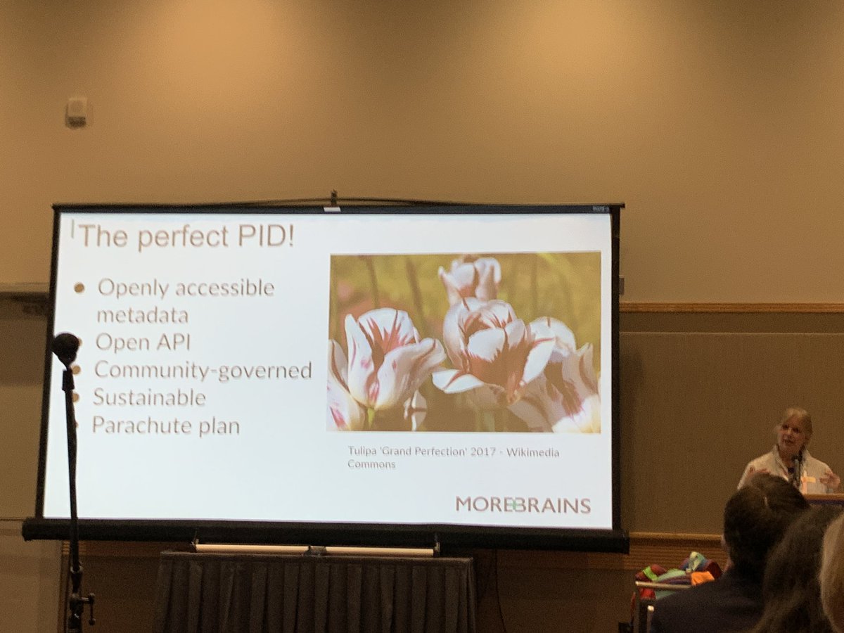 cjsdrummond's tweet photo. Alice Meadows of More Brains Consulting shares a nice list of what makes an ideal persistent identifier for open scholarly infrastructure at #ssp2023 https://t.co/66dVvRnsJz