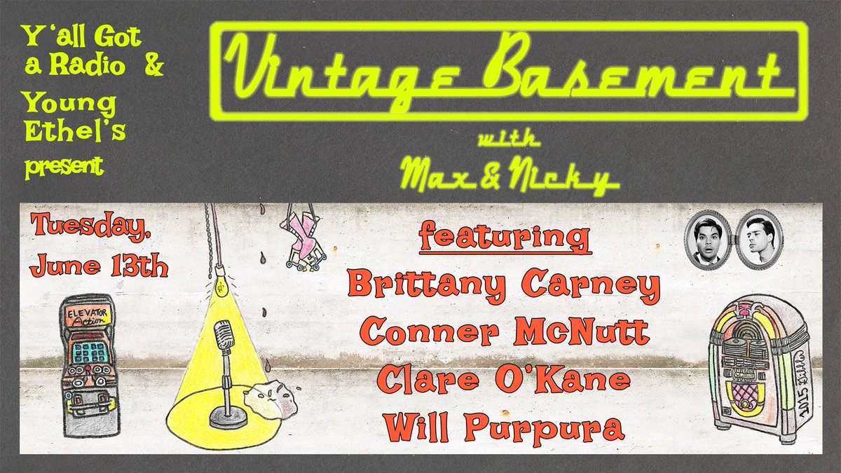 FREE SHOW just around the corner, NYC! We got a bodacious lineup, incl. @willpurpura, @conner_mcnutt, Clare O’Kane, + Brittany Carney, so make sure to reserve your seats at eventbrite.com/e/vintage-base…, and we’ll see you on Tues, 06/13, at Young Ethel’s in Park Slope, with bells on!