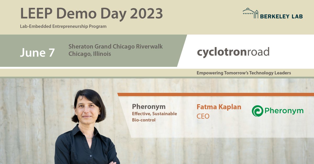 I am presenting at the LEEP Demo Day 2023 organized by @CRIstartup in Chicago, IL, on June 7. Join us &amp; talk to me about @Pheronym's technology.
#startup #agriculture #pheromones #nematodes <a href="/agstart/">AgStart</a> <a href="/activatefellows/">Activate</a> <a href="/cyclotronroad/">Cyclotron Road</a> @sosv <a href="/indbio/">IndieBio</a> 
 buff.ly/43fFq34