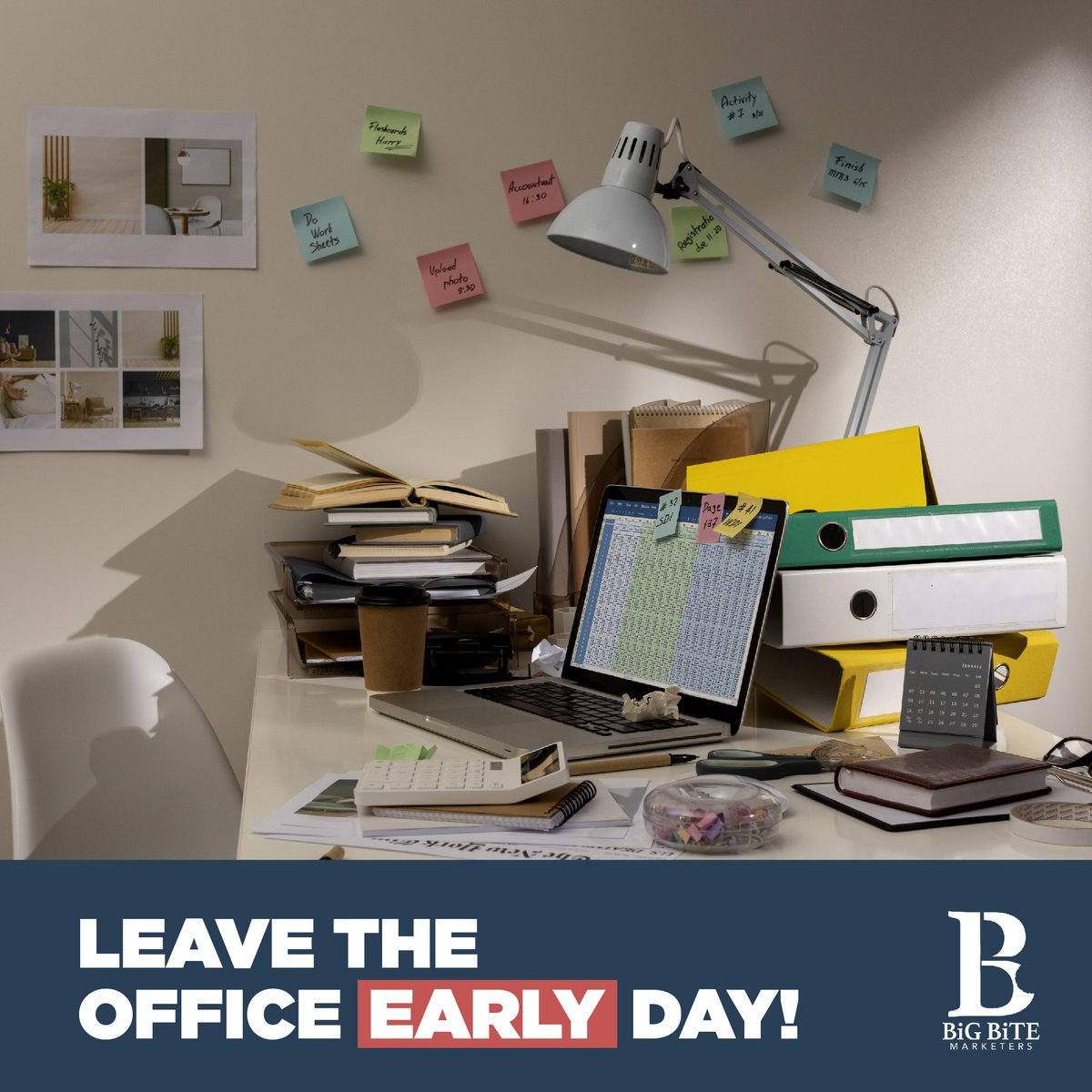 At Big Bite Marketers, we honor the National Leave your Office Early Day, but not without meeting our deadlines. Trust us 😉.

#BigBiteMarketers #BBM #DigitalMarketingAgency #Marketing #ContentMarketing #Texas  #SocialMedia #organiccontent #office #NationalLeavetheofficeEarlyDay