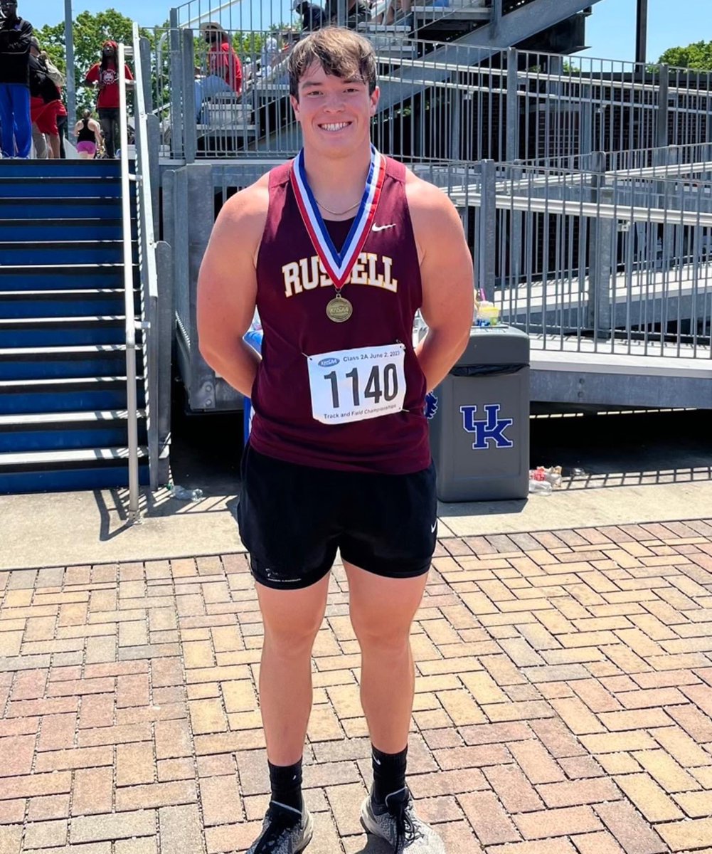 tjmaynard54's tweet photo. Congratulations to David Harless- State Champ in boys discus! He also broke the school record today 168’9”  @Russellsports @russellfball @reddevilsfball https://t.co/427JLcSRBA