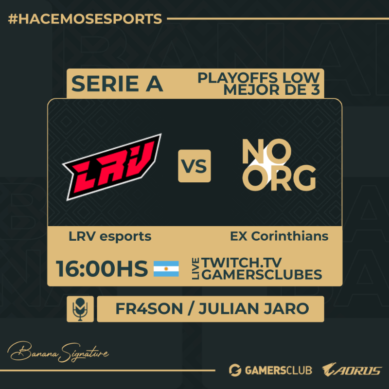 BananaCasters's tweet photo. #SerieA | @GamersClubCSes 

¡Los esperamos a las 16hs🇦🇷 por el partido entre @LRVEsports vs #exCorinthians por los playoffs lower de la Serie A!

📺https://t.co/Syi4oplPpX
🎙️@Fr4son @JulianJaro 
💻@ElDoctorMuller 

#Hacemosesports