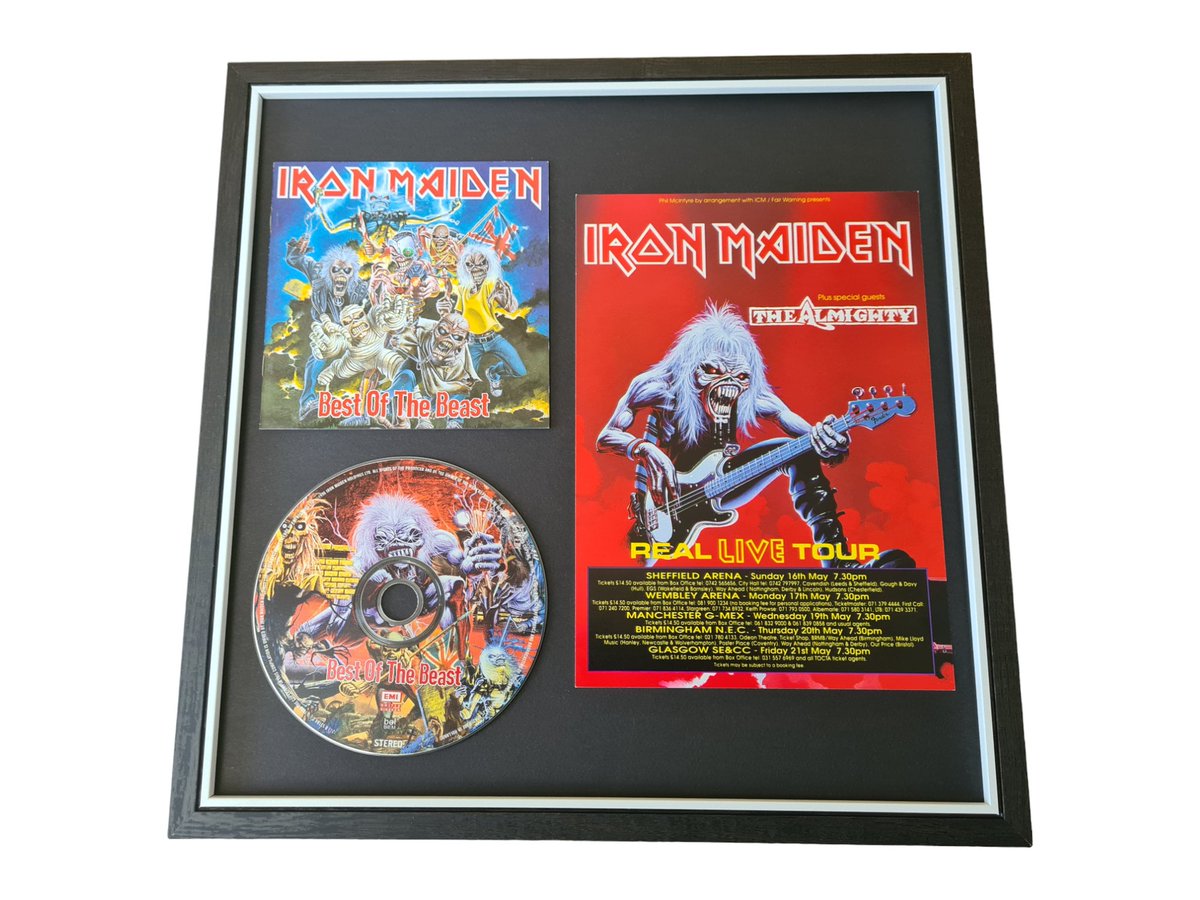 Excited to share the latest addition to my #etsy shop: Iron Maiden - Tour Flyer And Best Of The Beast CD - Framed In Black Satin Wooden Frame etsy.me/3WPI7pS #black #framed #bedroom #music #ironmaiden #framedmemorabilia #rockmemorabilia #blacksatinframe