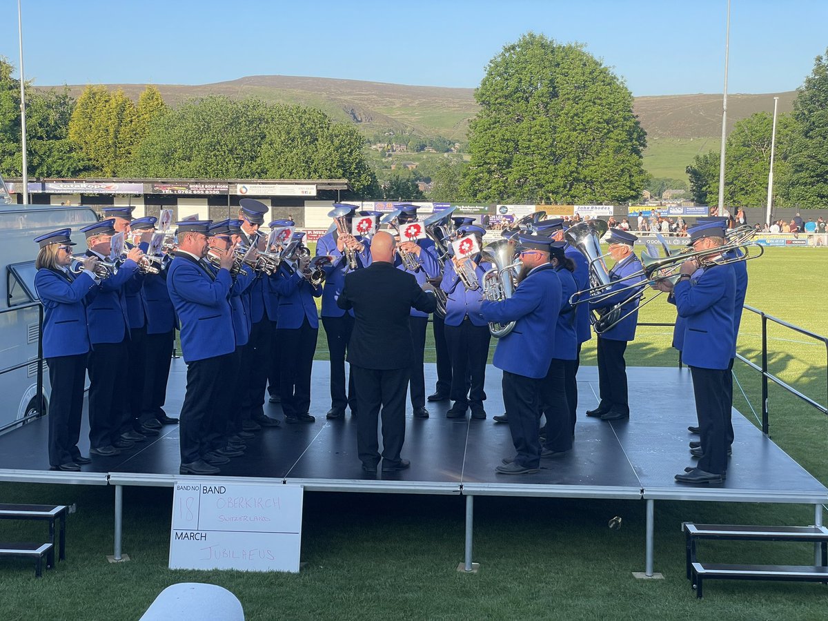 grim8634's tweet photo. Loving Oberkirch Band, all the way from Switzerland. Complete with matching sunglasses. #whitbrass23 https://t.co/QAiHtqGKpb