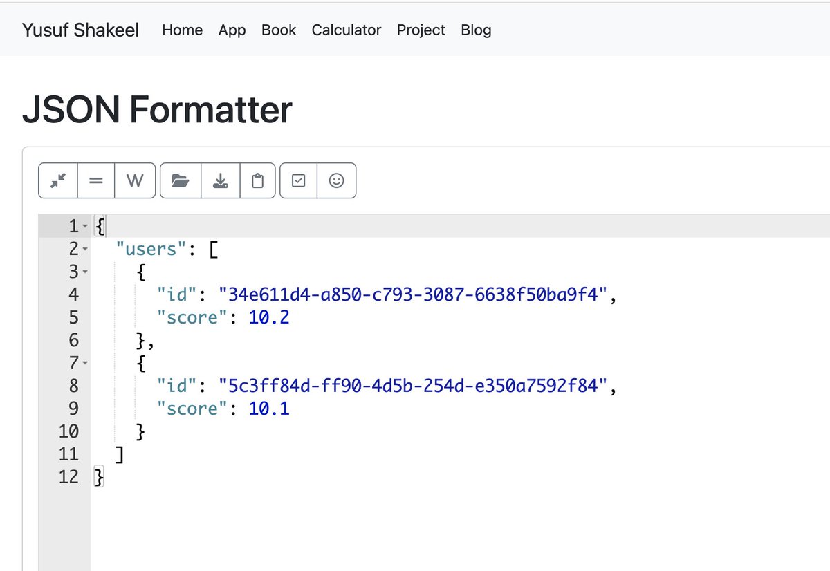 yusufshakeel's tweet image. JSON Formatter
yusufshakeel.com/app/json-forma…
#json #jsonformatter #nextjs #react #web #dev #webapp #tech #yusufshakeel