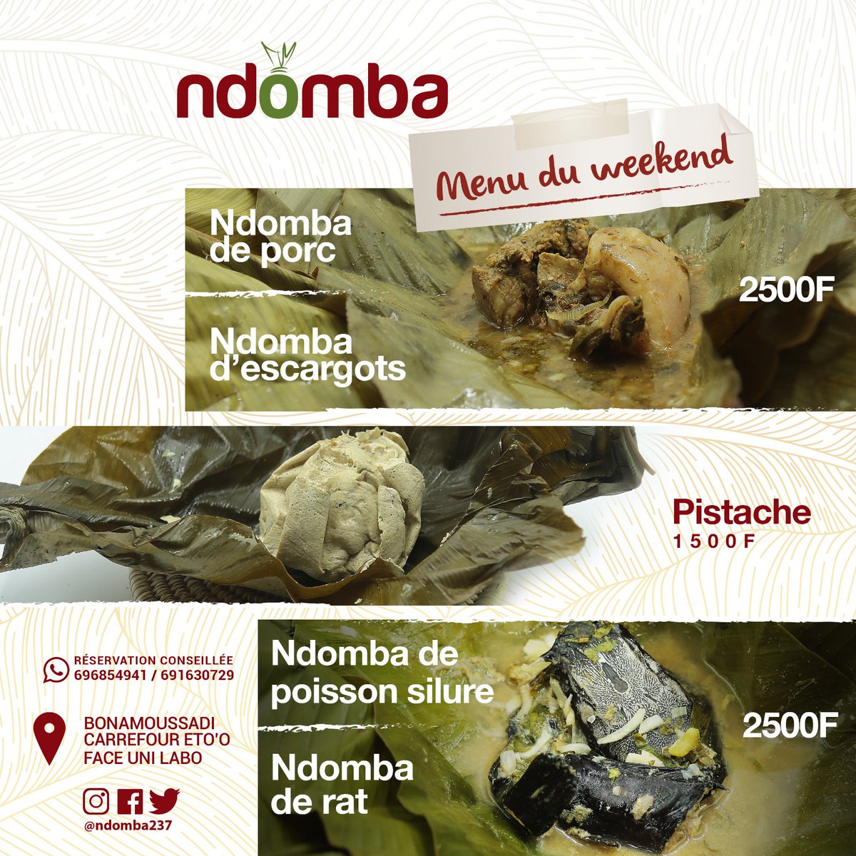 ndomba237's tweet photo. Je ne veux pas entendre le pleures 
Le menu du Week-end est dehors 🌶
Livraisons disponibles 😊
#Ndomba 
#quandcapiquecestbon https://t.co/0Lptp4BX1e
