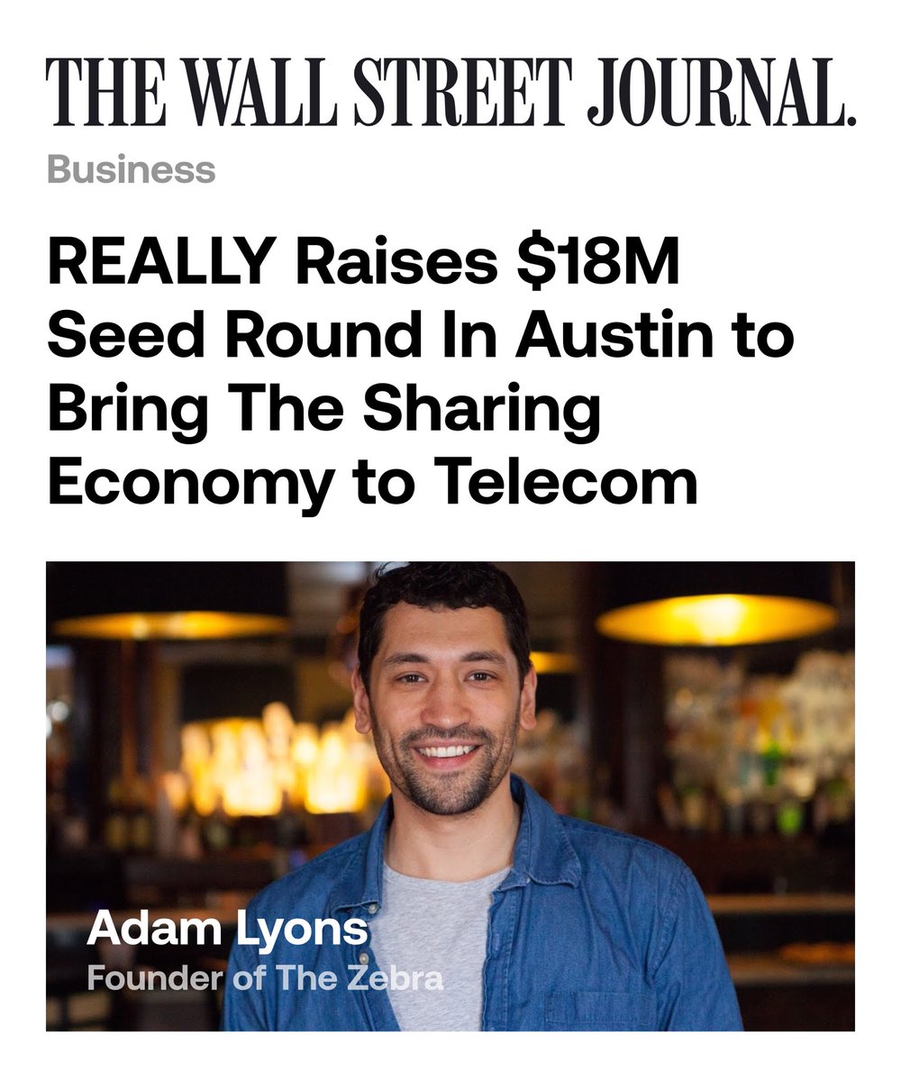 Our Founder <a href="/adamlyonsw/">Adam Lyons</a> raised the biggest seed round in US telecom history according to <a href="/crunchbase/">crunchbase</a>

Thanks <a href="/nytimes/">The New York Times</a> <a href="/WSJ/">The Wall Street Journal</a> <a href="/FortuneMagazine/">FORTUNE</a> <a href="/NBCNews/">NBC News</a> <a href="/BuiltInAustin/">Built In Austin</a> <a href="/MyABJ/">Austin Business Journal</a> 

Check out REALLY.com to learn how we’re building the modern telco.