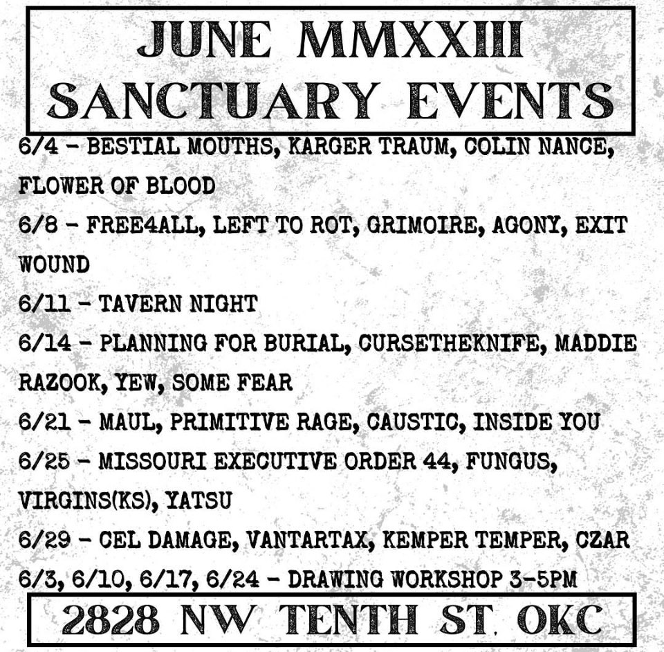 June shows!
6/9 Wichita @ Annex 1 w/ Zero Function
6/25 Oklahoma City @ The Sanctuary w/Missouri Executive Order 44