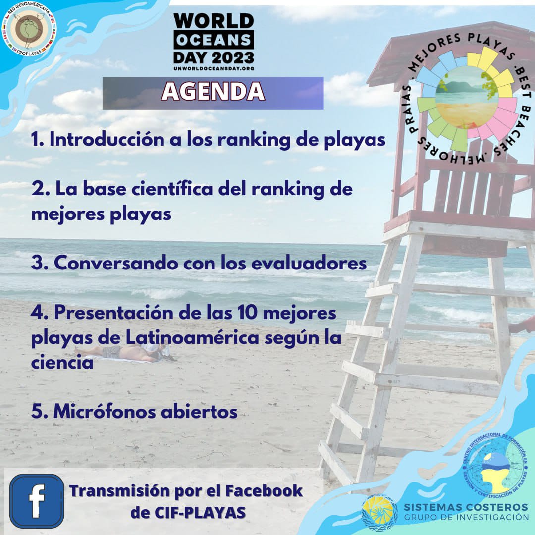 📢 PARA LOS AMANTES DE LAS PLAYAS 🏖
¡Acompáñanos!
Evento interactivo que cambiará la forma de evaluar cuáles son las mejores #playas 🌎 desde la #ciencia!

¡Pasa la voz!
📅 8 Junio
🕛 11:00 (GMT-5)🇵🇦🇨🇴🇵🇫🇪🇨
📲 Facebook <a href="/cifplayas/">CIFPLAYAS</a> 
#WorldOceansDay
#OceanMonth
#CertificaciónPlayas