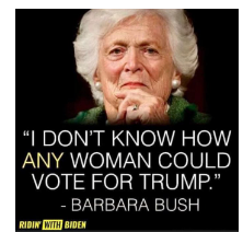 I agree with Barbara Bush this time. No sane woman would vote for Trump or for anyone in the GOP. They are anti-women. Don't believe me? Then why did the GOP Senators filibuster & keep the Equal Rights Amendment from becoming the 28th Amendment to the Constitution.? #resisters https://t.co/mm8a7Jmqvm
