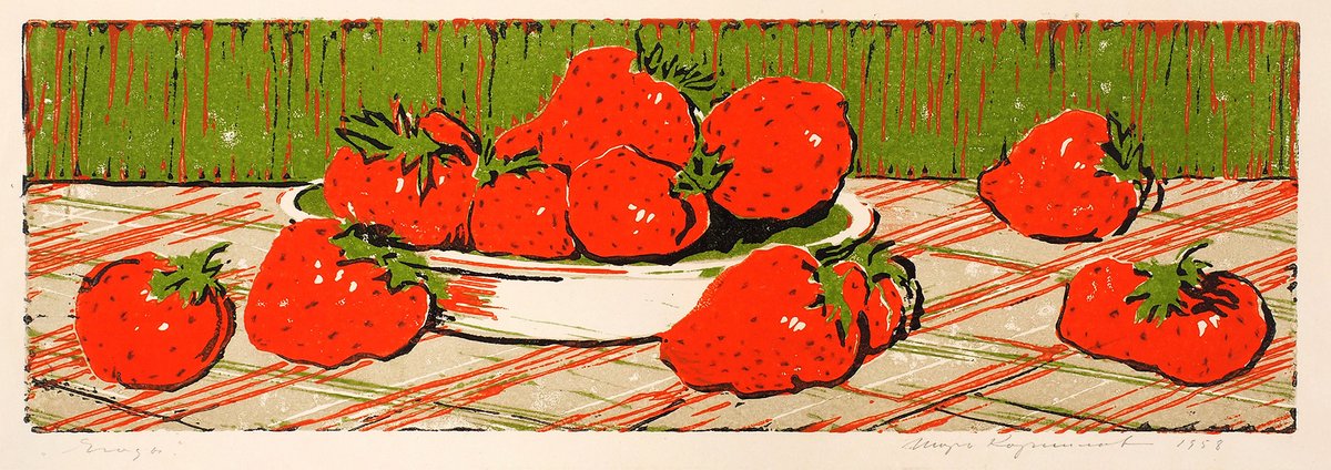 “Strawberries” by Igor Kornilov (linocut, 1958)