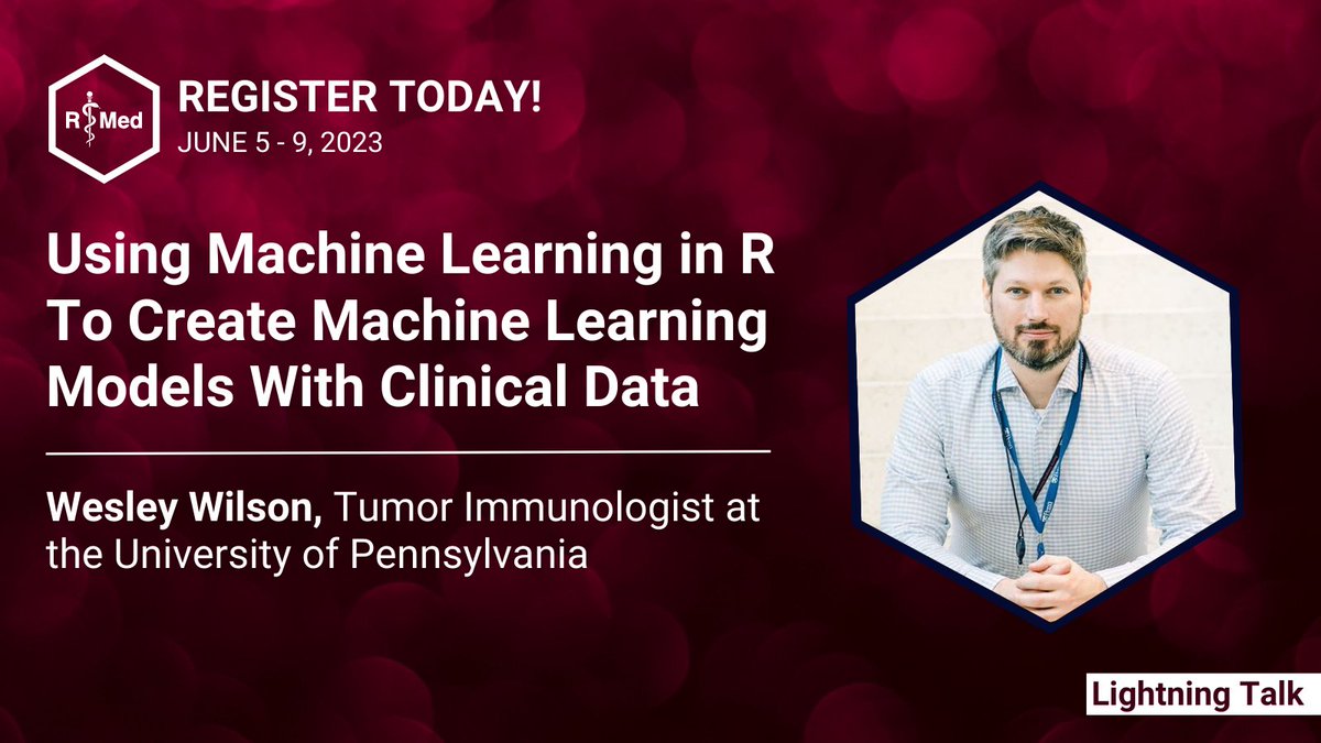 R Medicine (@r_medicine) on Twitter photo ⚡️ Another great lightning talk for #RMed2023! ⚡️ <a href="/WesleyWilson/">Wes Wilson</a>, Tumor Immunologist <a href="/PennMedicine/">Penn Medicine</a>, will be presenting on “Using Machine Learning in R To Create Machine Learning Models With Clinical Data.” There is still time to register #Rstas ➡️ events.linuxfoundation.org/r-medicine/ ⚡️ Another great lightning talk for #RMed2023! ⚡️ <a href="/WesleyWilson/">Wes Wilson</a>, Tumor Immunologist <a href="/PennMedicine/">Penn Medicine</a>, will be presenting on “Using Machine Learning in R To Create Machine Learning Models With Clinical Data.” There is still time to register #Rstas ➡️ events.linuxfoundation.org/r-medicine/
