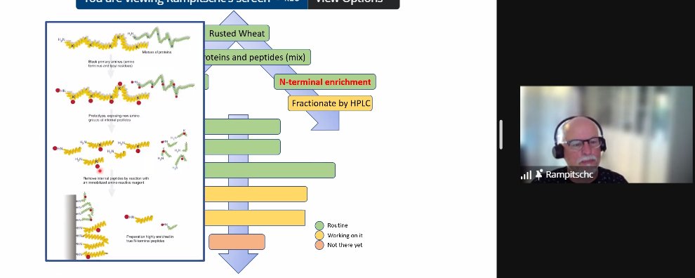 CanFunNet's tweet photo. Now Christof Rampitsch describes a clever (but elaborate) scheme to identify novel small peptides in the rust Puccinia triticina #CanFunNet23 https://t.co/8um5chthi5