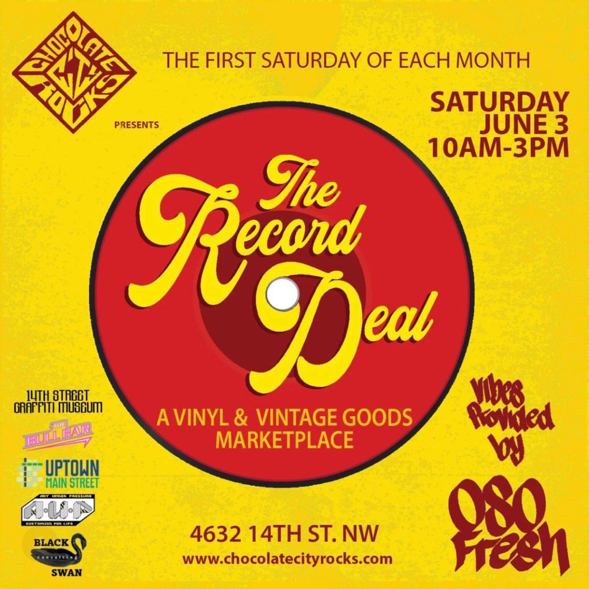 DJ_Oso_Fresh's tweet photo. “The Record Deal” an outdoor Vinyl and Vintage marketplace held @ The 14th Street Graffiti Museum DC, brought to you by @ChocolateCityRX Thousands of records, crafts, graffiti books and other #CoolOldStuff. I’ll be spinning an  #ALLVINYL45sSet #TheRecordDeal #VintageAndVinyl https://t.co/iTOVwJgCVW