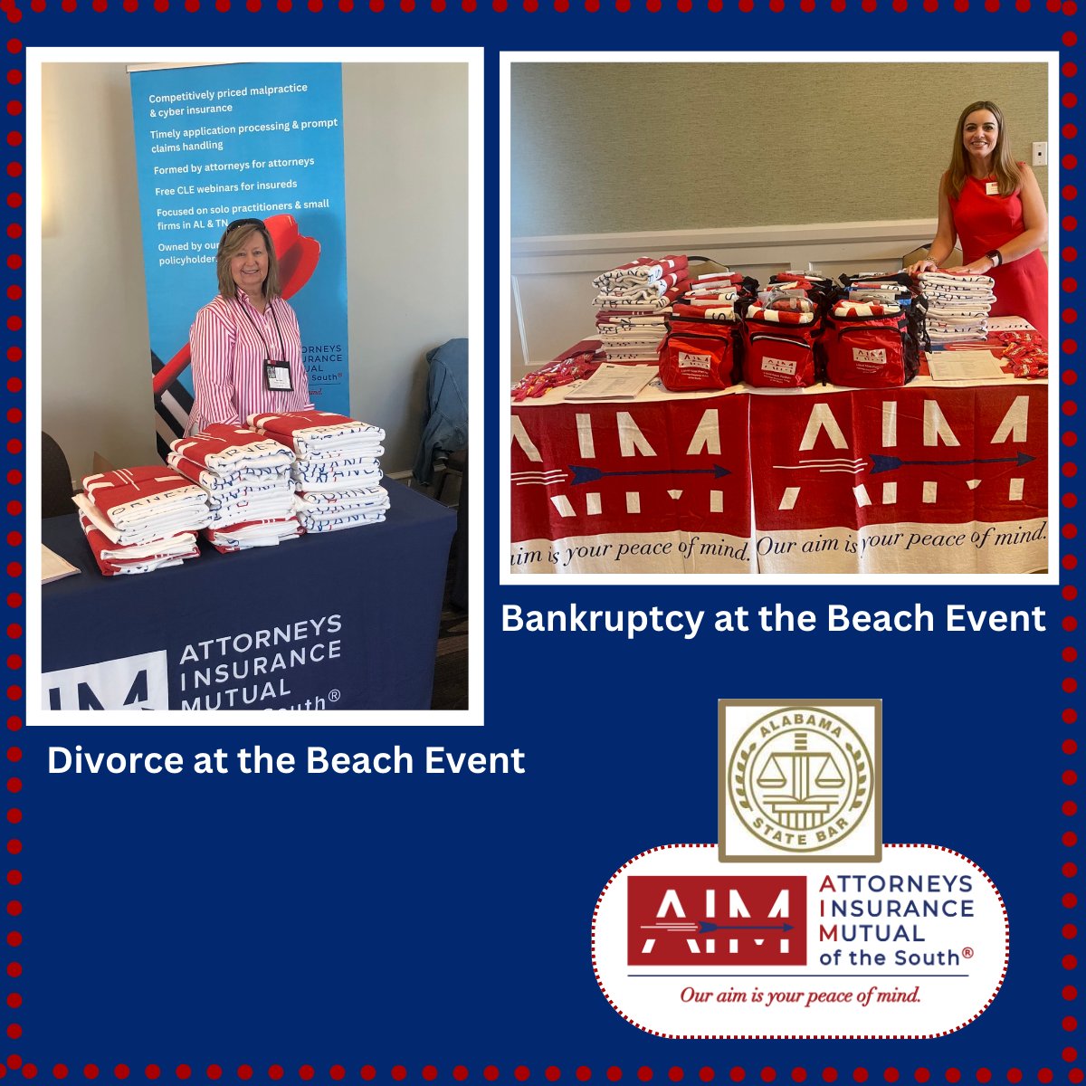 attysinsurance's tweet photo. AIM Vice President and Underwriter @WilmaSueFields2 and Underwriting Assistant @MrsRhondaLong  are having fun while representing us at two great @AlabamaStateBar events! Stop by and say hello if you're attending! 
#AIMPeaceofMind https://t.co/EMu0hXs4CO